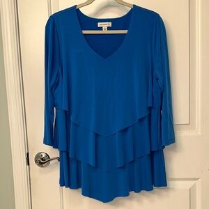 Susan Graver Blue Layered V-Neck Blouse